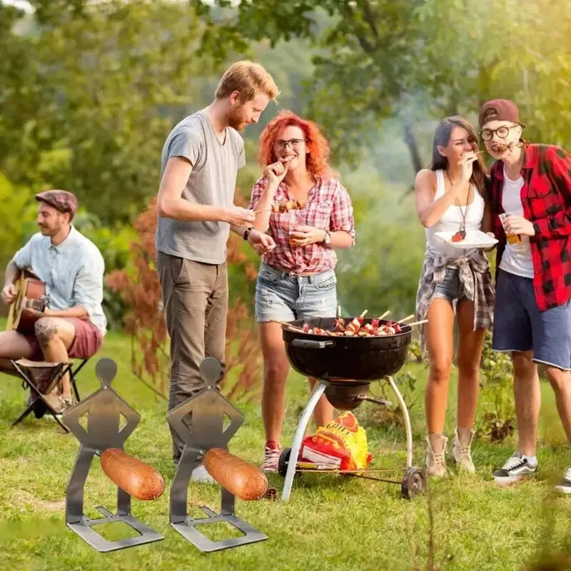 Funny Novelty BBQ Man Hot Dog Rack - Stainless Steel Sausage Grill Stand