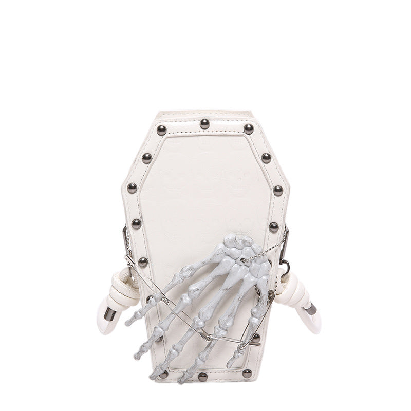 Gothic Coffin Bag with Skeleton Hand – Studded Shoulder Crossbody