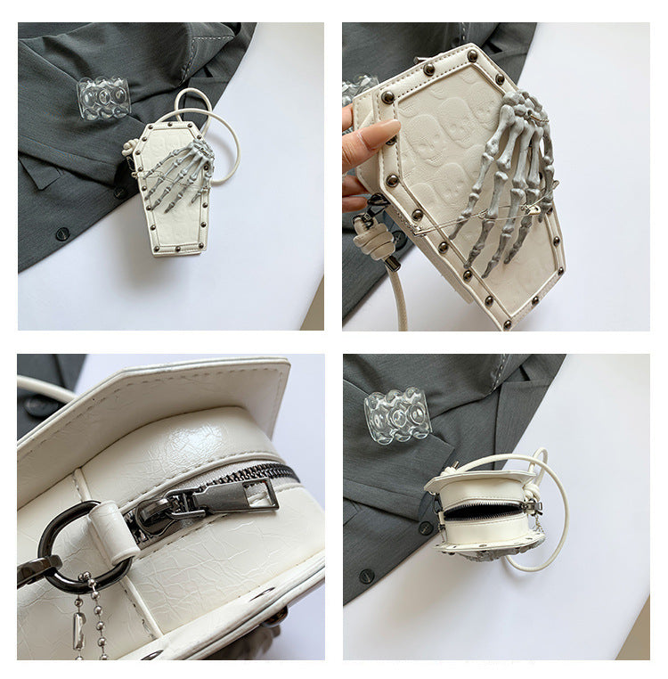 Gothic Coffin Bag with Skeleton Hand – Studded Shoulder Crossbody
