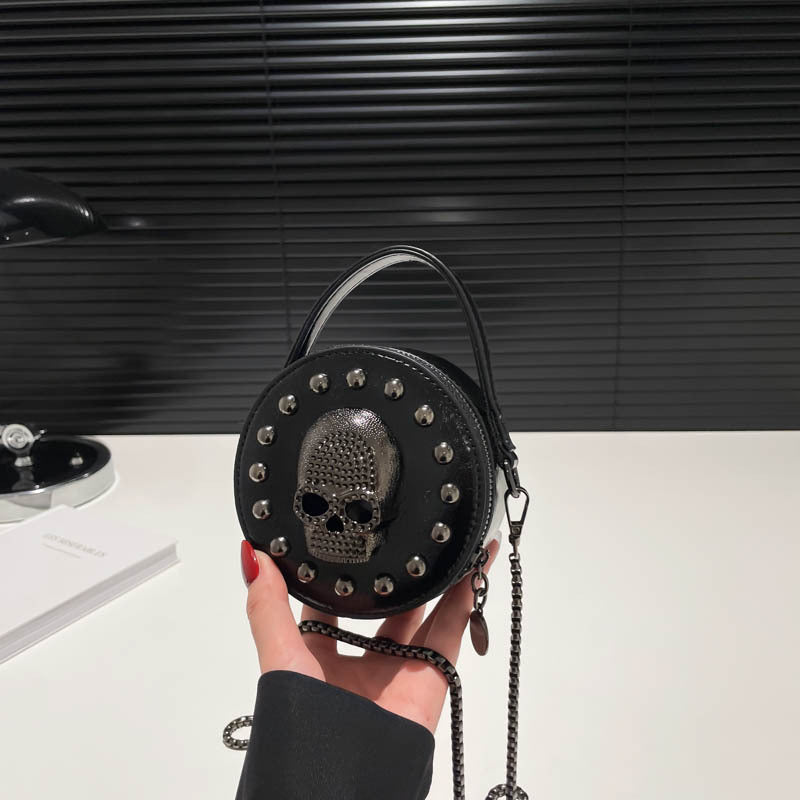 Mini Gothic Cross & Skull Round Bag – Halloween Punk Shoulder Purse