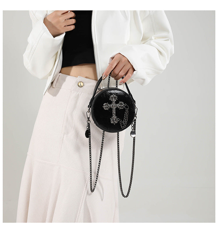 Mini Gothic Cross & Skull Round Bag – Halloween Punk Shoulder Purse
