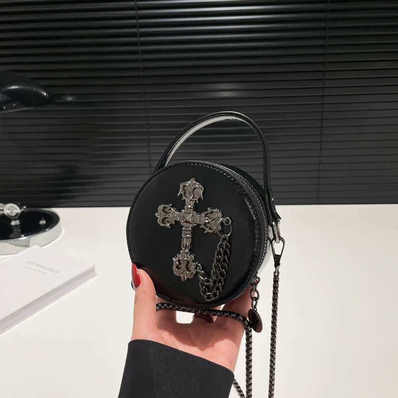 Mini Gothic Cross & Skull Round Bag – Halloween Punk Shoulder Purse