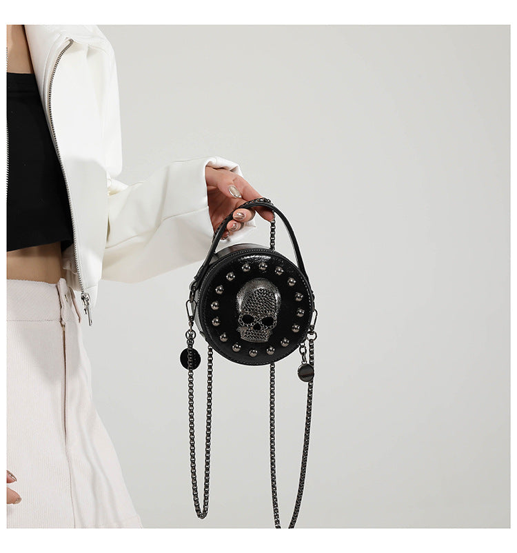 Mini Gothic Cross & Skull Round Bag – Halloween Punk Shoulder Purse
