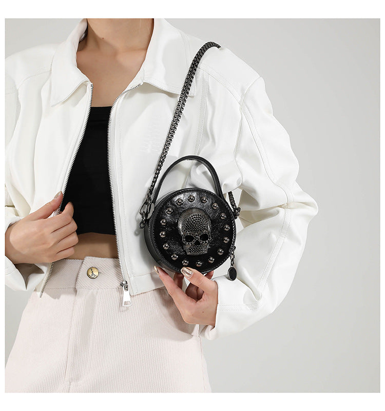 Mini Gothic Cross & Skull Round Bag – Halloween Punk Shoulder Purse