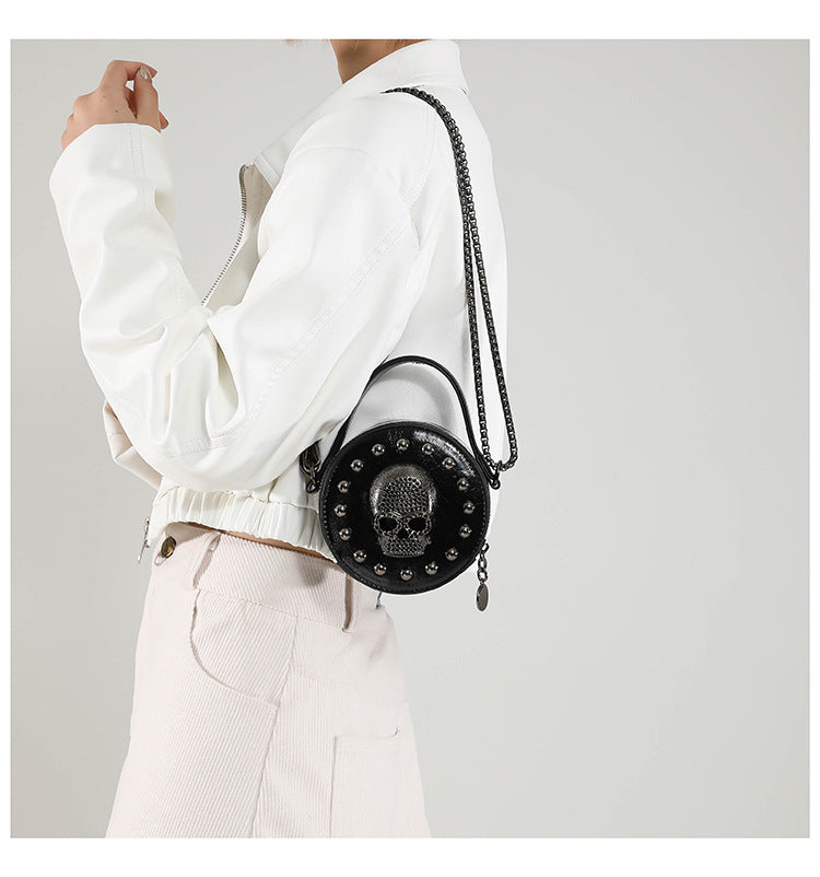 Mini Gothic Cross & Skull Round Bag – Halloween Punk Shoulder Purse