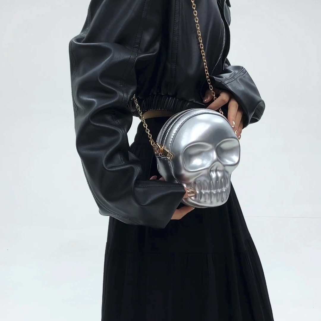 Halloween Skull Bag – Gothic Crossbody Gift with Chain Strap