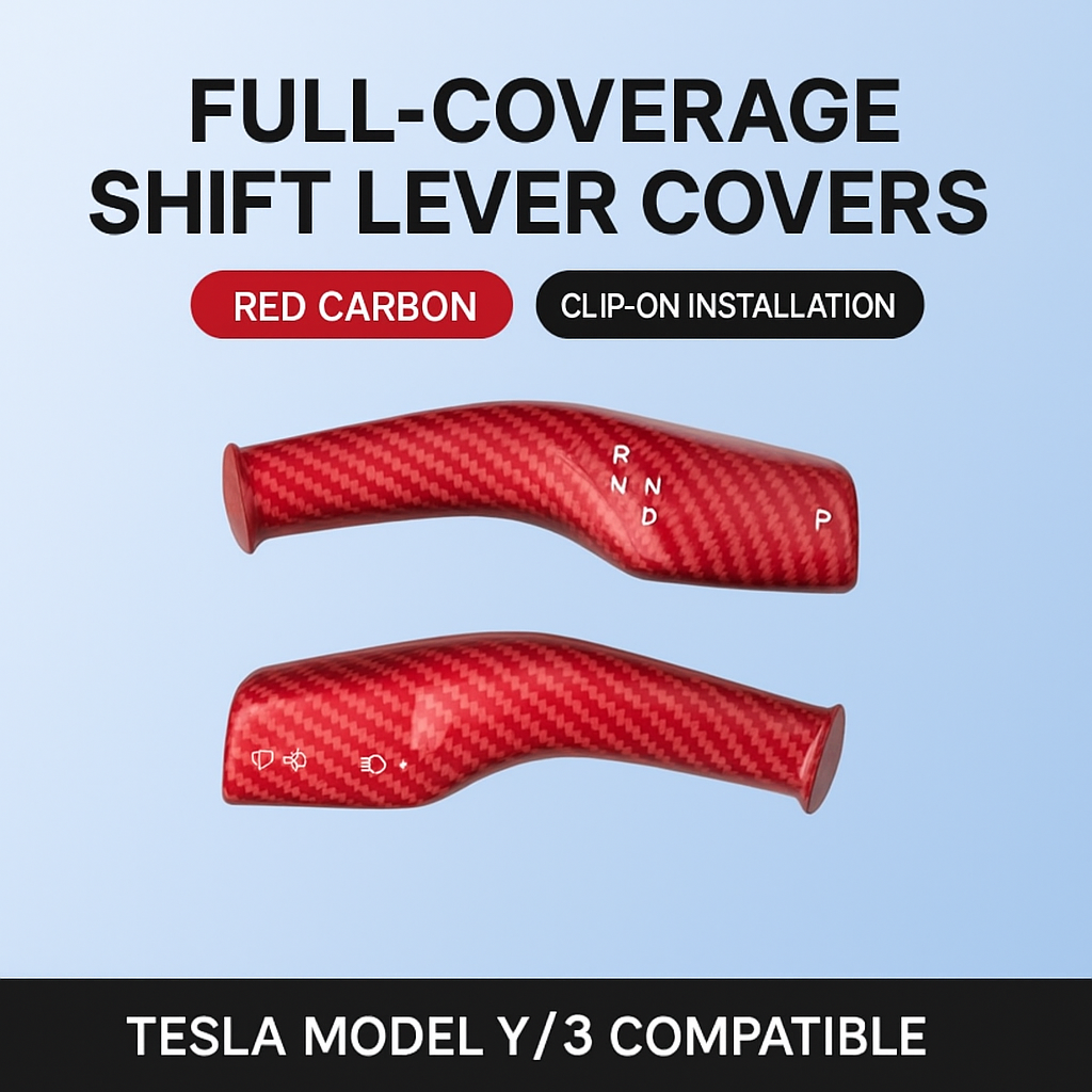 🔥Last Day - 49% Off🔥Tesla Model Y/3 Full-Cover Carbon Fiber Shift Lever Covers – Clip-On Design, Scratch Protection, Premium Fit