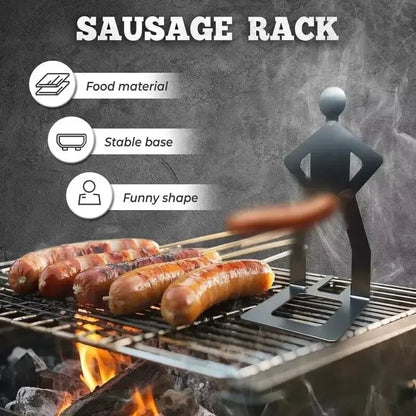 Funny Novelty BBQ Man Hot Dog Rack - Stainless Steel Sausage Grill Stand