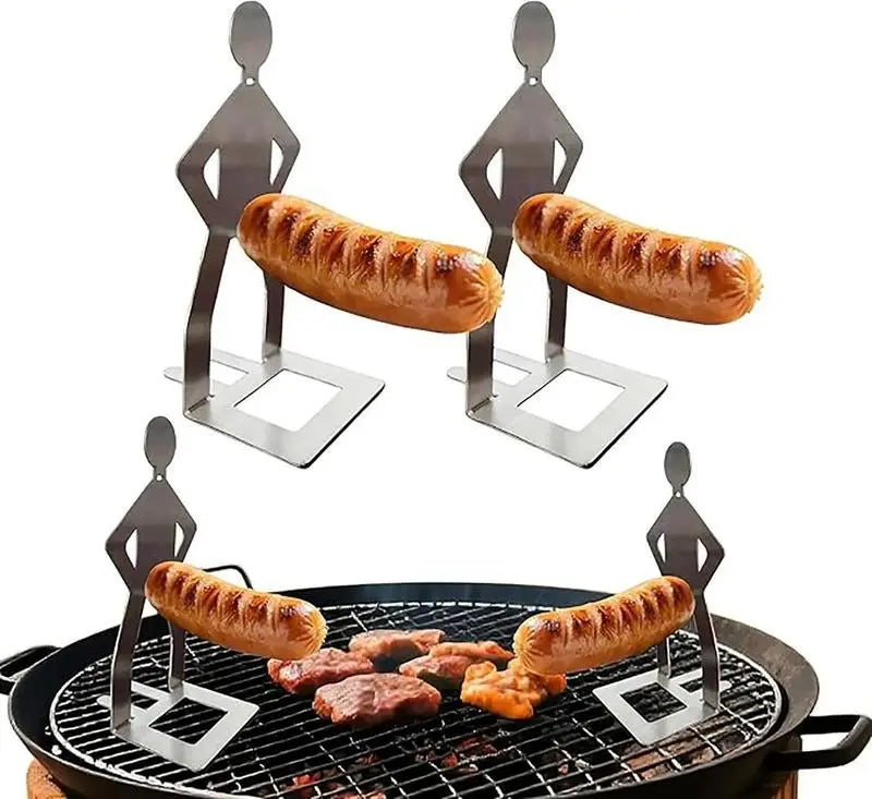 Funny Novelty BBQ Man Hot Dog Rack - Stainless Steel Sausage Grill Stand