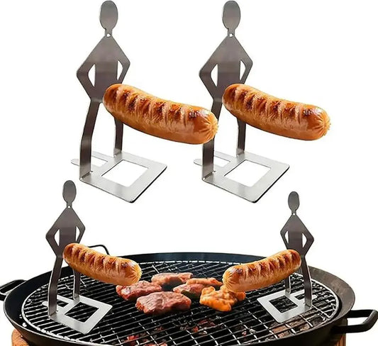 Funny Novelty BBQ Man Hot Dog Rack - Stainless Steel Sausage Grill Stand