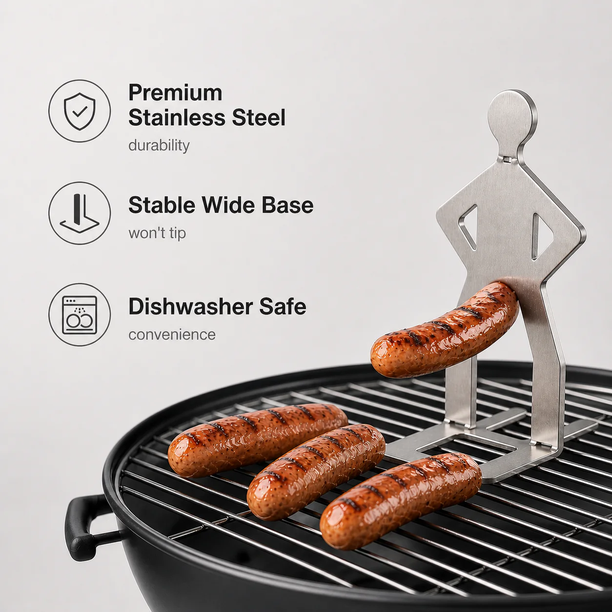 Funny Novelty BBQ Man Hot Dog Rack - Stainless Steel Sausage Grill Stand