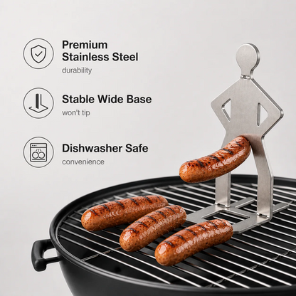 Funny Novelty BBQ Man Hot Dog Rack - Stainless Steel Sausage Grill Stand