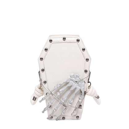 Gothic Coffin Bag with Skeleton Hand – Studded Shoulder Crossbody