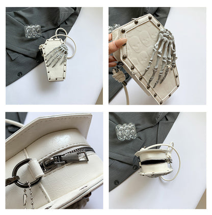 Gothic Coffin Bag with Skeleton Hand – Studded Shoulder Crossbody