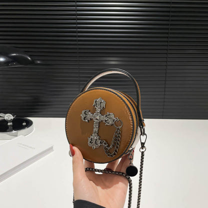 Mini Gothic Cross & Skull Round Bag – Halloween Punk Shoulder Purse