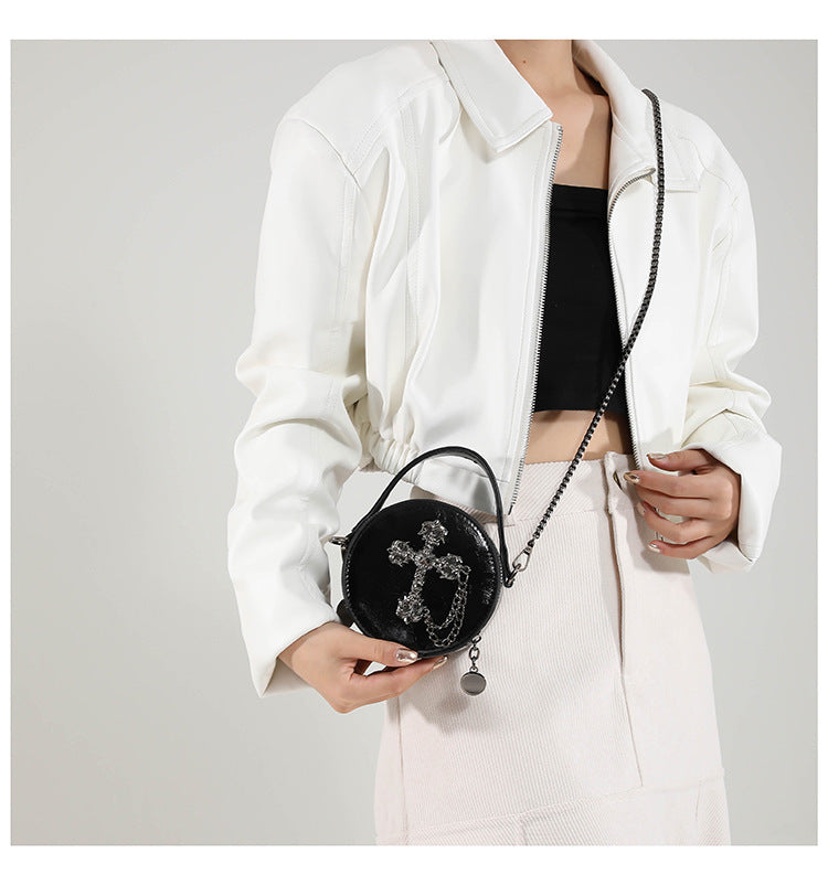 Mini Gothic Cross & Skull Round Bag – Halloween Punk Shoulder Purse