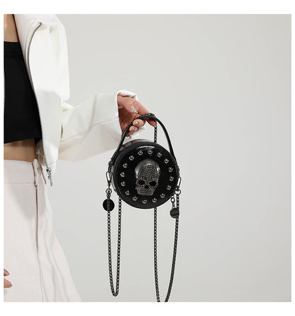 Mini Gothic Cross & Skull Round Bag – Halloween Punk Shoulder Purse