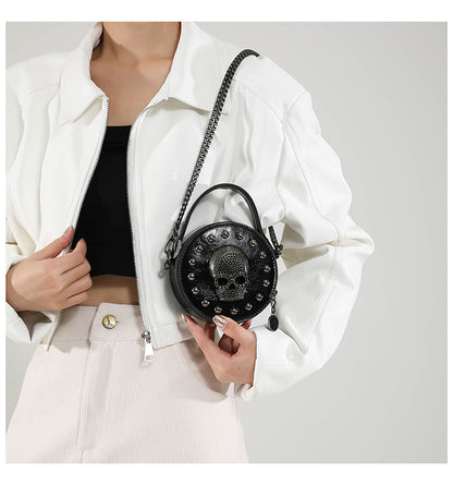 Mini Gothic Cross & Skull Round Bag – Halloween Punk Shoulder Purse