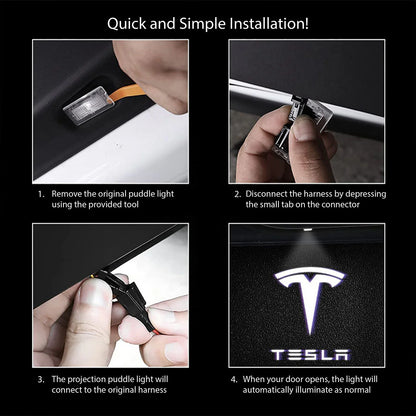 Topfit Tesla Logo LED Projector Lights – Easy Install Door Courtesy Lights for Model 3/Y/S/X, Ultra Bright 4-LED Car Door Logo Projection Lamp