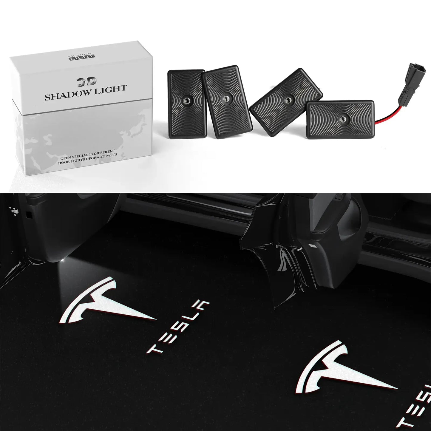Topfit Tesla Logo LED Projector Lights – Easy Install Door Courtesy Lights for Model 3/Y/S/X, Ultra Bright 4-LED Car Door Logo Projection Lamp