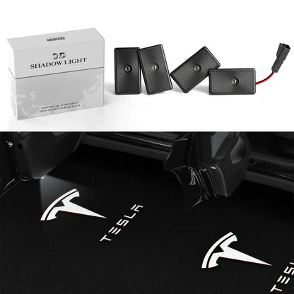 Topfit Tesla Logo LED Projector Lights – Easy Install Door Courtesy Lights for Model 3/Y/S/X, Ultra Bright 4-LED Car Door Logo Projection Lamp