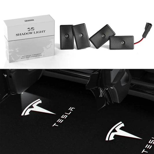 Topfit Tesla Logo LED Projector Lights – Easy Install Door Courtesy Lights for Model 3/Y/S/X, Ultra Bright 4-LED Car Door Logo Projection Lamp