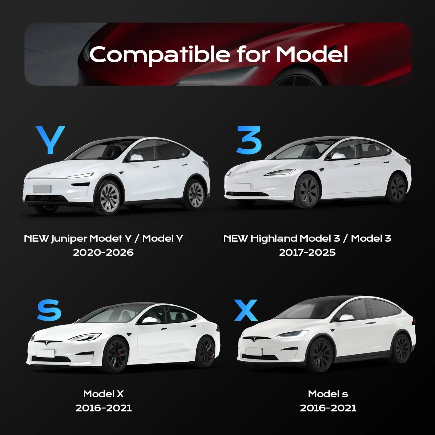 Topfit Tesla Logo LED Projector Lights – Easy Install Door Courtesy Lights for Model 3/Y/S/X, Ultra Bright 4-LED Car Door Logo Projection Lamp