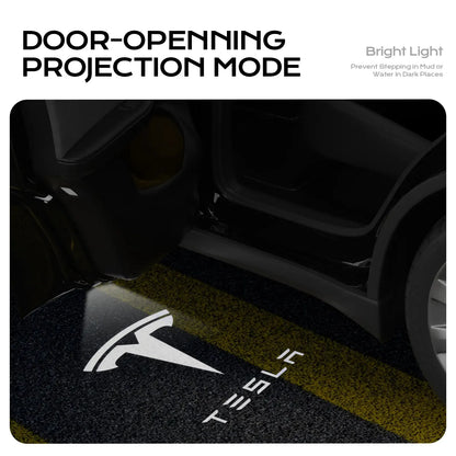 Topfit Tesla Logo LED Projector Lights – Easy Install Door Courtesy Lights for Model 3/Y/S/X, Ultra Bright 4-LED Car Door Logo Projection Lamp