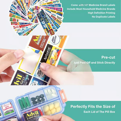 Travel Pill Organizer Box with 147 Labels