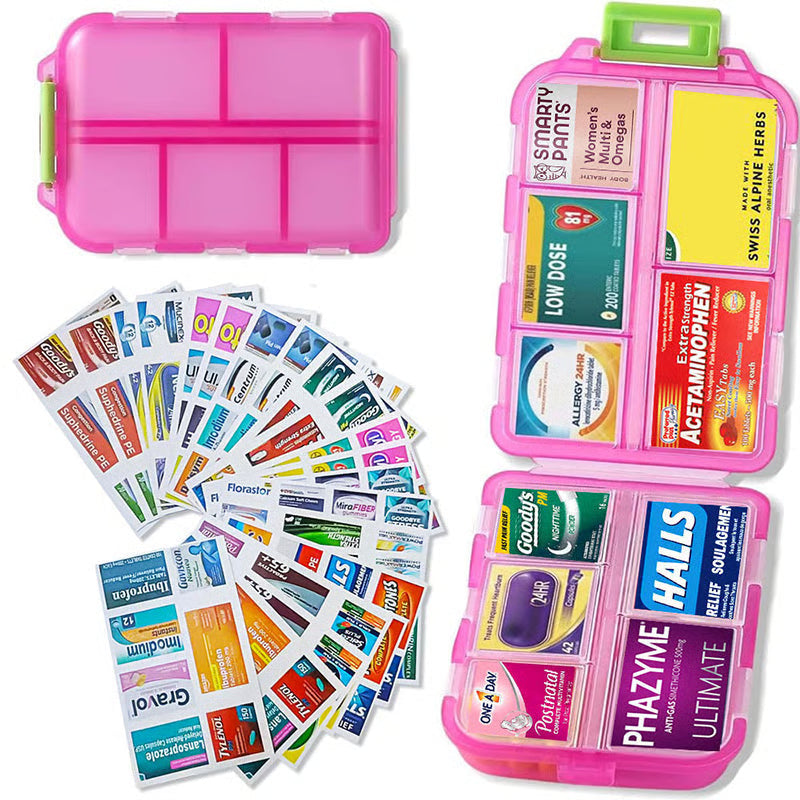 Travel Pill Organizer Box with 147 Labels