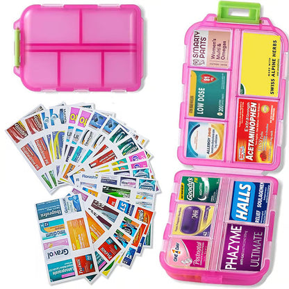 Travel Pill Organizer Box with 147 Labels