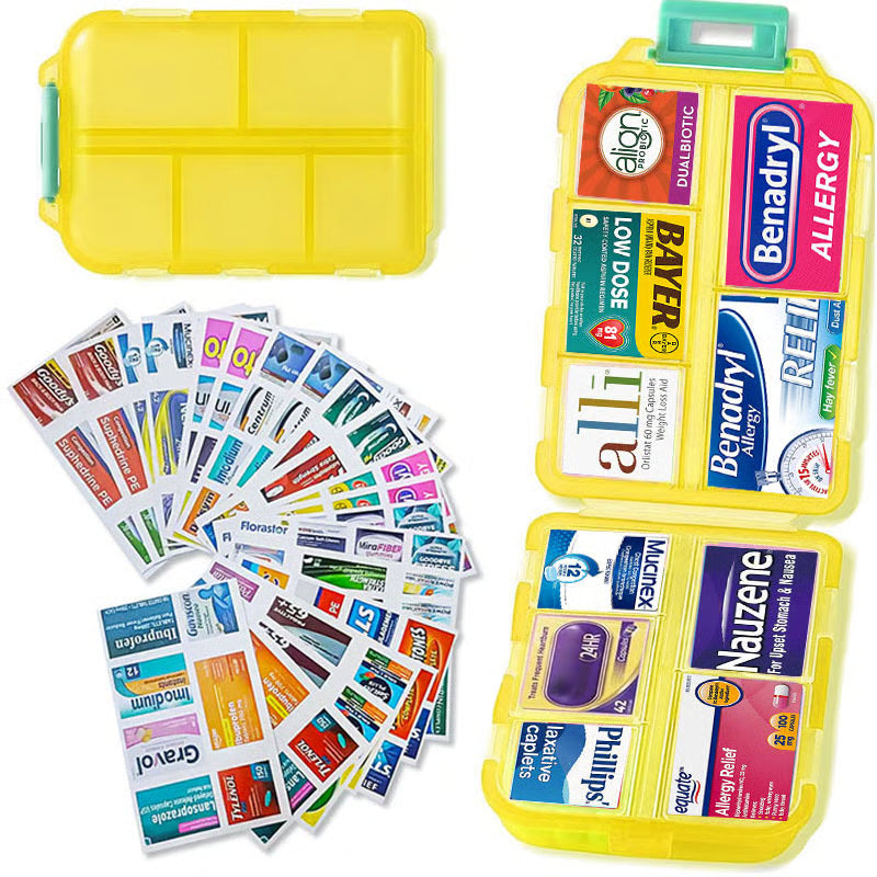 Travel Pill Organizer Box with 147 Labels