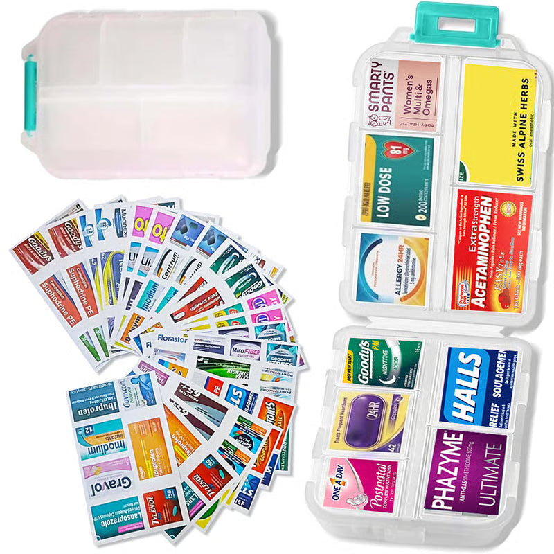 Travel Pill Organizer Box with 147 Labels