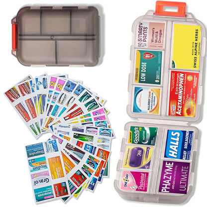 Travel Pill Organizer Box with 147 Labels