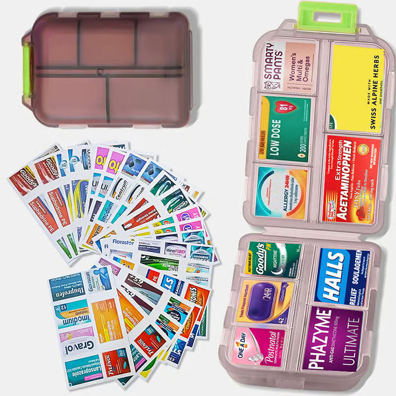 Travel Pill Organizer Box with 147 Labels