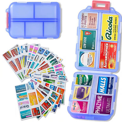 Travel Pill Organizer Box with 147 Labels