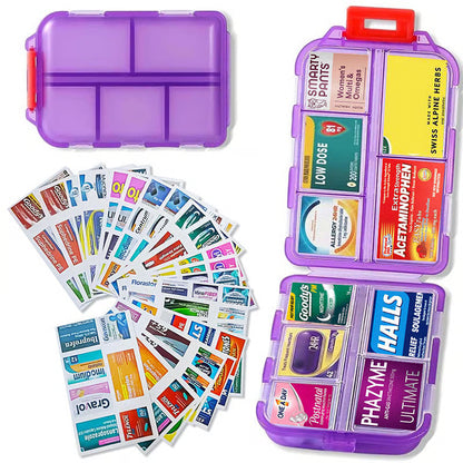 Travel Pill Organizer Box with 147 Labels