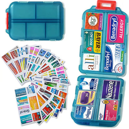 Travel Pill Organizer Box with 147 Labels