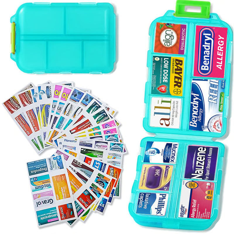 Travel Pill Organizer Box with 147 Labels