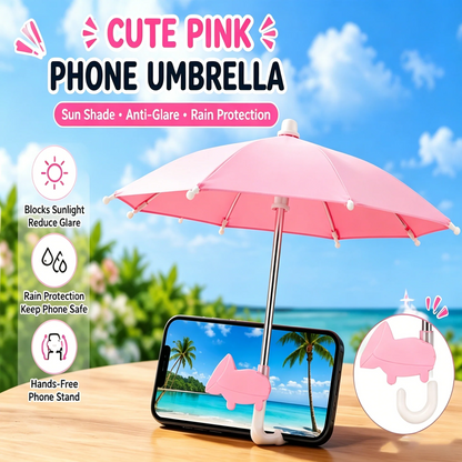 Universal Mini Phone Umbrella with Suction Cup Stand – Anti-Glare Sun Shade & Light Rain Cover, Adjustable Phone Screen Shield for Beach, Patio, and Outdoor Use