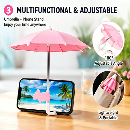 Universal Mini Phone Umbrella with Suction Cup Stand – Anti-Glare Sun Shade & Light Rain Cover, Adjustable Phone Screen Shield for Beach, Patio, and Outdoor Use