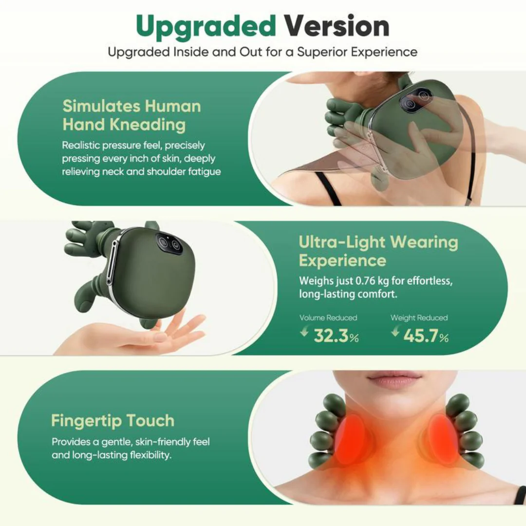 Wireless 3D Kneading Neck & Back Massager with Heat — Lightweight Wellness Gift